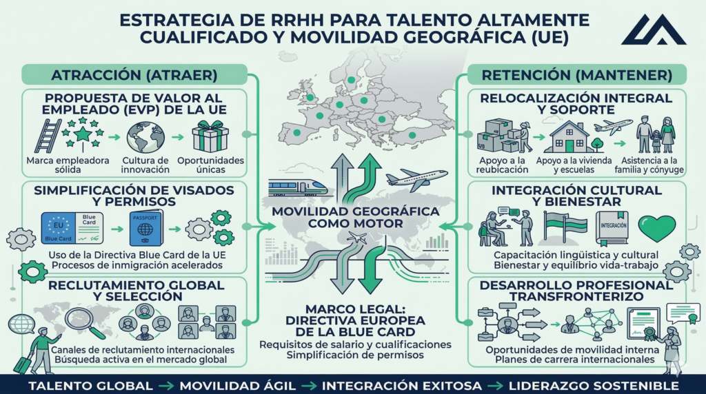 Infografía de Lex Agreement sobre estrategia de RRHH para la movilidad de talento cualificado en la UE